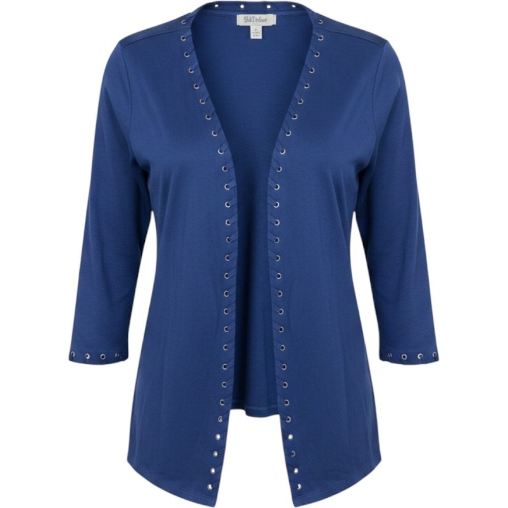 Bob Mackie Womens Jacket Size 3XL Navy Blue Open Front Cardigan Long Sleeve NWT